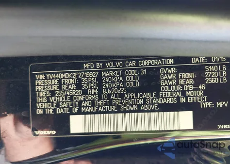 2015 Volvo Xc60 T5 Premier from USA, damaged, VIN YV440MDK2F2719927